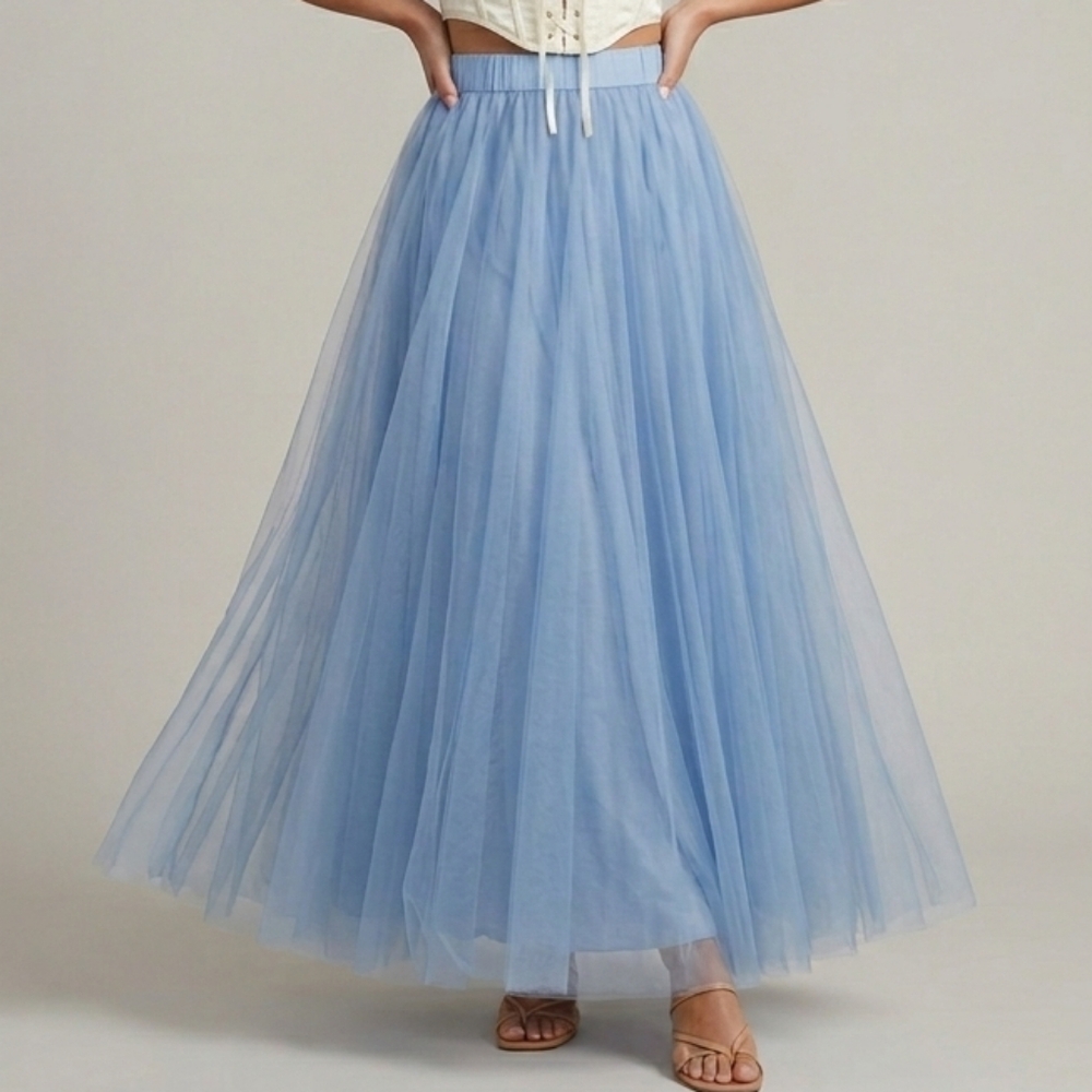 Fairy Balletcore Tulle Blue Maxi Skirt Fits Medium Formal Prom Grad Romantic